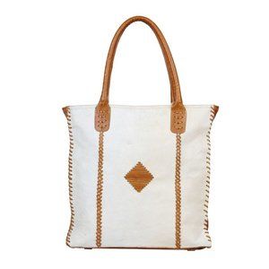 Myra Bag White Hairon Tote Purse Leather accents